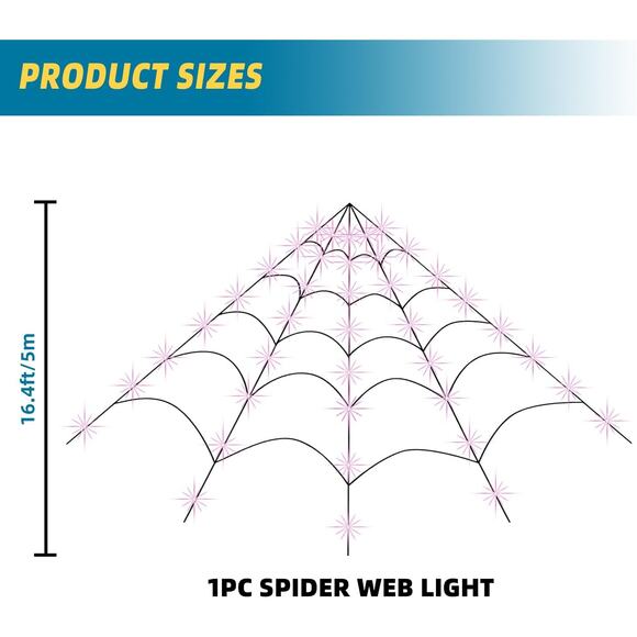Halloween Spider Web Lights 200 Inch 250 LED Purple Outdoor Indoor Yard Décor - Picture 2 of 7